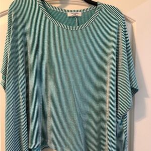 Zenana Outfitters Teal Striped Blouse